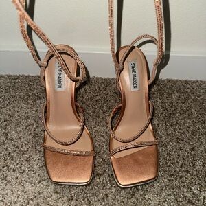 Steve Madden Light Brown Strappy Heels with Stiletto Heel and Square Open Toe